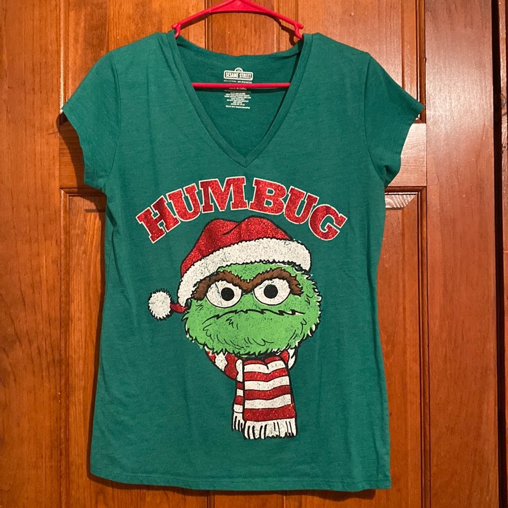 Sesame Street Green Short Sleeve Oscar Christmas Tee